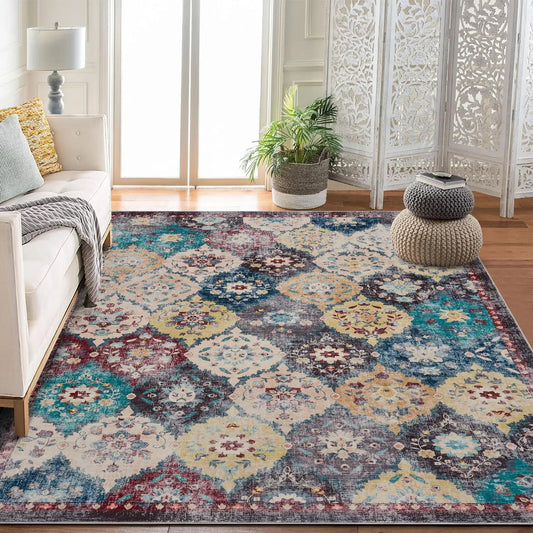 Large Vintage Persian Area Rug - Machine Washable Rectangle Soft Rugs for Living Room, Bedroom, Kitchen, Office Anti-Slip Non Sh