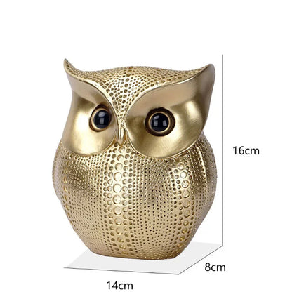 ERMAKOVA 16cm Nordic Golden Owl Statue Figurine Resin Animal Sculpture Crafts Home Living Room Office Decoration Gift