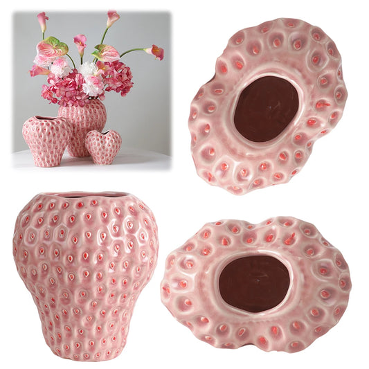 Strawberry Vase Ceramic Flower Pot Vase Decorative Pink Flower Vase Fruit Vase for Strawberry Party Kitchen Decorations