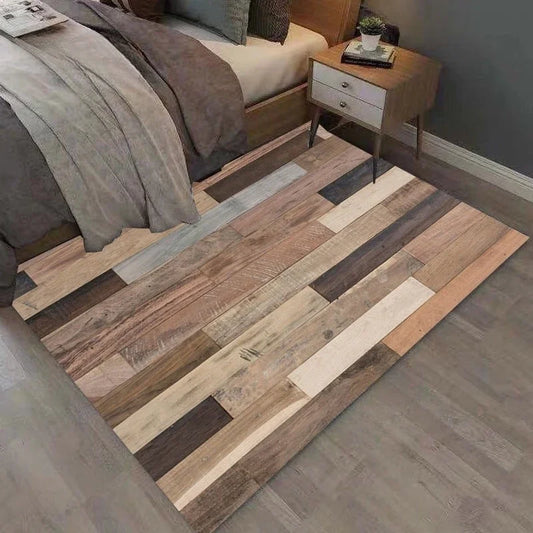 Chic Square Geometric Wood Texture Carpet NonSlip Living Room Sofa Decor Rug Bedroom Rug Hallway Runner Laundry Room Decor Mat