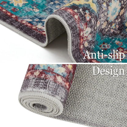 Large Vintage Persian Area Rug - Machine Washable Rectangle Soft Rugs for Living Room, Bedroom, Kitchen, Office Anti-Slip Non Sh