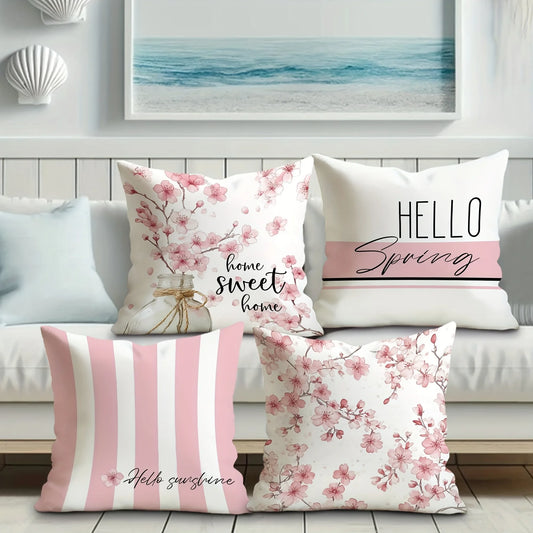 Hello Spring Floral Throw Pillow Cover Pink and WhiteSuitable for sofa car bedroom decorative cushion cover pillow cover