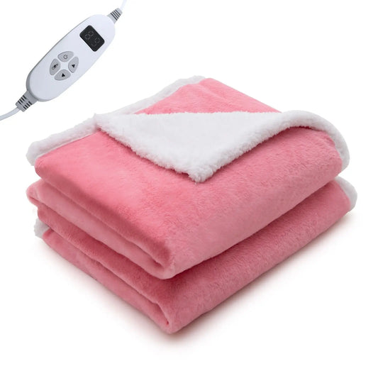 GOFLAME 160x130cm Electric Heated Blanket Throw, Cotton Wool & Rabbit Velvet Reversible Blanket w/9 Heat Settings