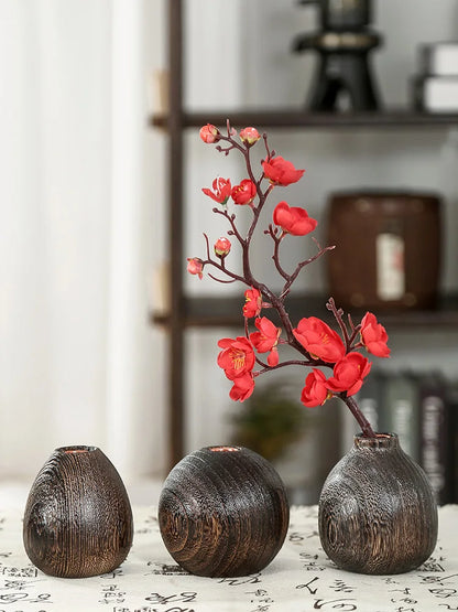 Retro Chinese Sle Wooden Flower Vase Small Dried Flower Decorative Piece Living Room Tea Room Table Decoration Ins Sle