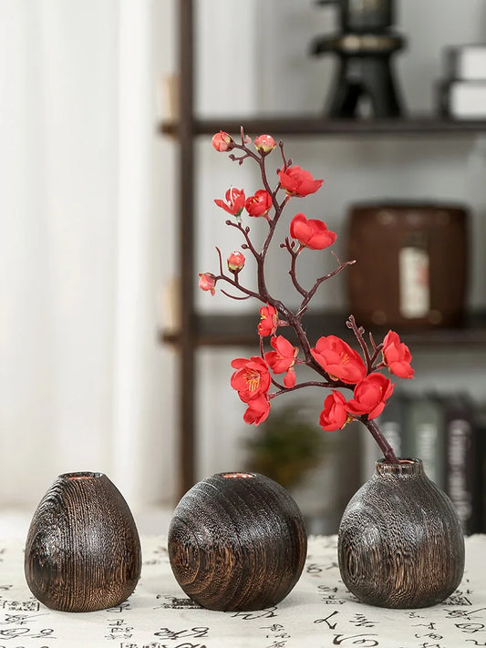 Retro Chinese Sle Wooden Flower Vase Small Dried Flower Decorative Piece Living Room Tea Room Table Decoration Ins Sle