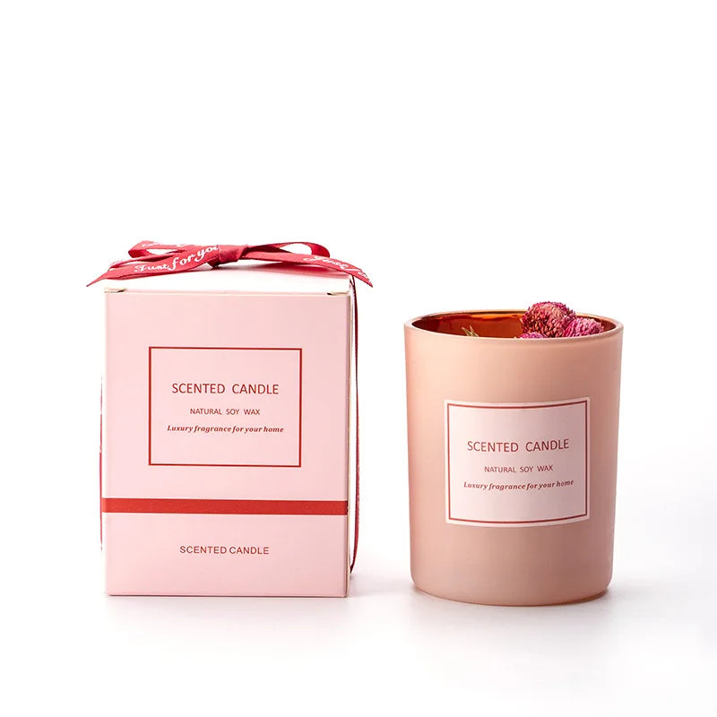 Pink electroplated cup scented candles atmosphere decorated candles with gifts scented candles dried flowers.