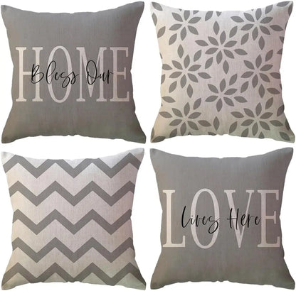 Throw Pillow Covers  Printed Farmhouse Geometric Dahlia Floral Pillowcases Modern Decorative Cushion Covers 4Pack