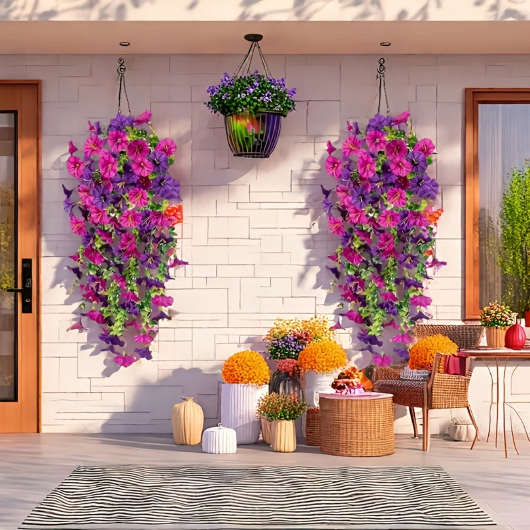 1-10pcs UV-Resistant Artificial Morning Glory& Eucalyptus Hanging Wall Door Decoration For Home Garden Wedding Versatile Outdoor