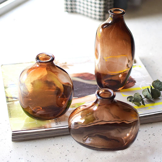 Glass Flower Vase Retro Vase for Flowers Home Decoration Decorative Vase Office Desk Ornament Vases for Centerpieces Florero