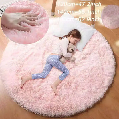 VIKAMA Plush Round Carpet Living Room Plush Solid Color Rug Children's Bedroom Waterproof Blanket Bedside Play Mat Home Decor