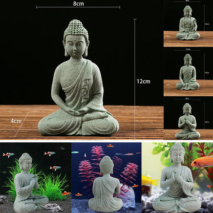 Garden Ornament Sitting Buddha Resin Stone Zen Effect Outdoor Indoor Statue Buddhist  Garden Fish Tank Decoration Sitting Buddha