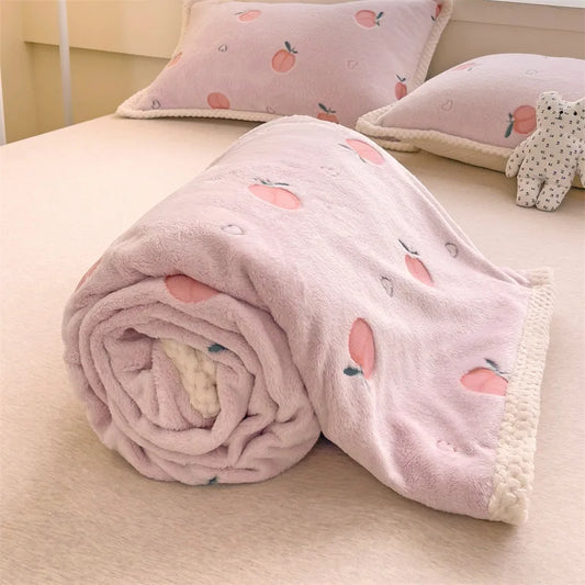 Pink Coral Fleece Double Sided Blanket Warm Nap Throw for Cozy Portable Shawl for Home Office or Travel ﻿