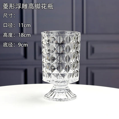 Embossed Vase Glass Crystal Net Red French High-quality Flowers Water Rose Table Decoration Living Room Flower Arrangement