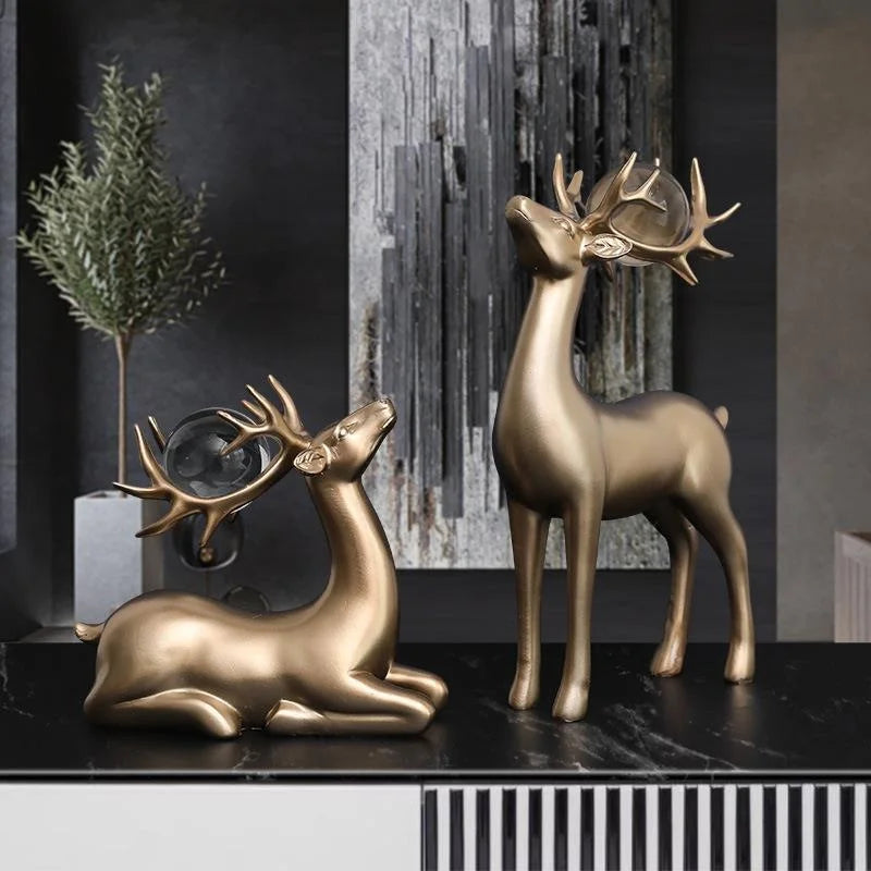 Gold Luxury Nordic Home Art Crts Creative Couple Deer Figurine Living Room TV Cabinet Wine Bar Decorations Modern ma...