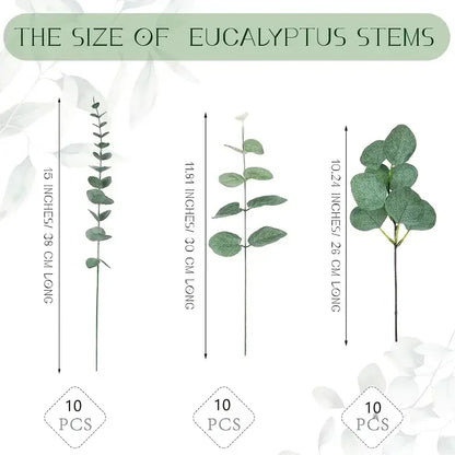 30/60pcs 3 Kinds Artificial Eucalyptus Stems Leaves Branches Silk  Plant Bouquet For Vase Wedding  Flower Floral Arrangement