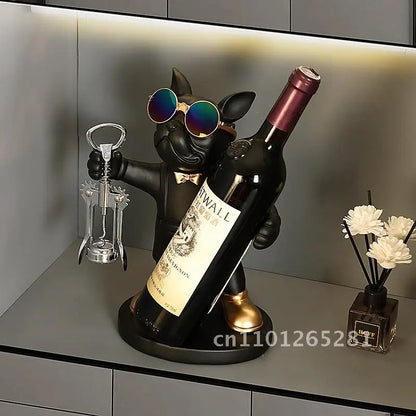 Luxury High-End Standing French Bulldog Wine Rack Resin Hand-Painted Modern Chinese Style Decorations for Home Living Room