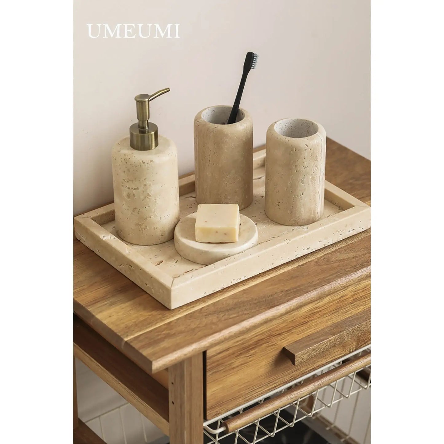 Luxury Travertine Bathroom accessories Toothbrush Holder Soap Dispenser Dish Natural Marble Home Modern Decoration