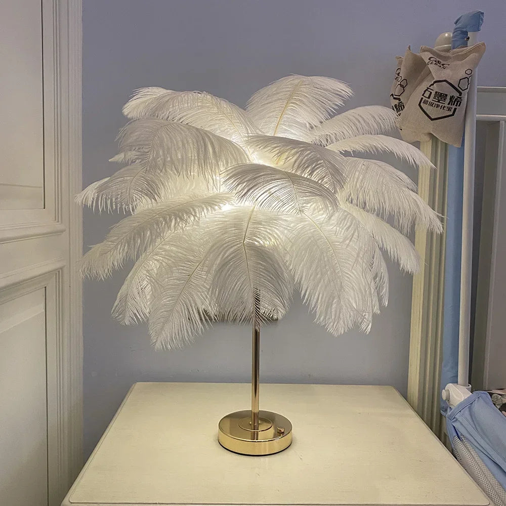 Feather Table Lamp Rechargeable Usb Plug Led Desk Table Lights Bedside Living Room Indoor Lighting Stand Light Night Light