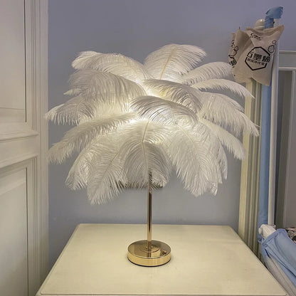 Feather Table Lamp Rechargeable Usb Plug Led Desk Table Lights Bedside Living Room Indoor Lighting Stand Light Night Light