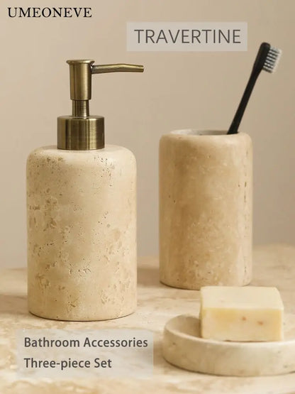 Luxury Travertine Bathroom accessories Toothbrush Holder Soap Dispenser Dish Natural Marble Home Modern Decoration