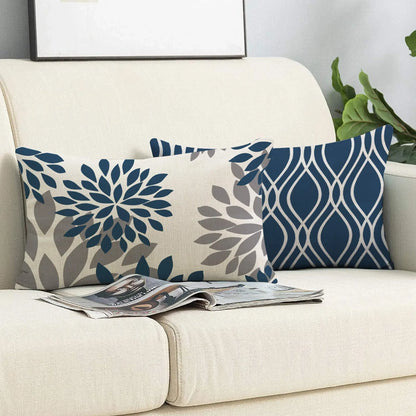 Blue white geometric linen pillowcase sofa cushion cover home decoration can be customized for you 30x50 40x60