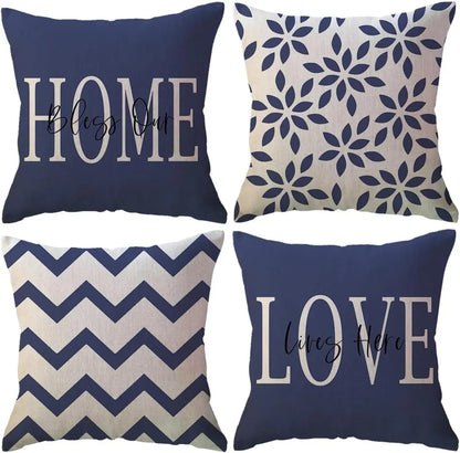 Throw Pillow Covers  Printed Farmhouse Geometric Dahlia Floral Pillowcases Modern Decorative Cushion Covers 4Pack