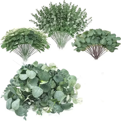 30/60pcs 3 Kinds Artificial Eucalyptus Stems Leaves Branches Silk  Plant Bouquet For Vase Wedding  Flower Floral Arrangement