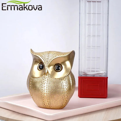 ERMAKOVA 16cm Nordic Golden Owl Statue Figurine Resin Animal Sculpture Crafts Home Living Room Office Decoration Gift