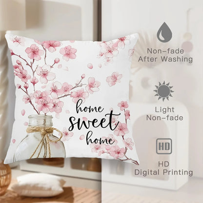 Hello Spring Floral Throw Pillow Cover Pink and WhiteSuitable for sofa car bedroom decorative cushion cover pillow cover