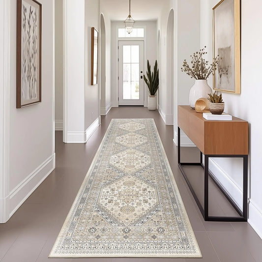 VIKAMA Vintage Hallway Runner Rug,Non Slip Washable Low Pile Soft Area Rug for Living Room Kitchen Bedroom Laundry Home Decor