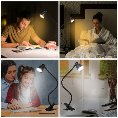 5W 24LEDs Table Desk Lamp Reading Beside Light Clamp CLip Lighting Fixture USB Powered Operated 3 Colors Mode 10 Levels Dimmer