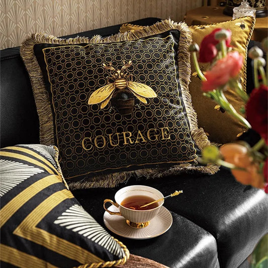 Throw Pillow Covers Bee Honey Golden Modern Vintage French Queen Entomology Decorative Pillowcases Home Decor Square 45cm Luxury