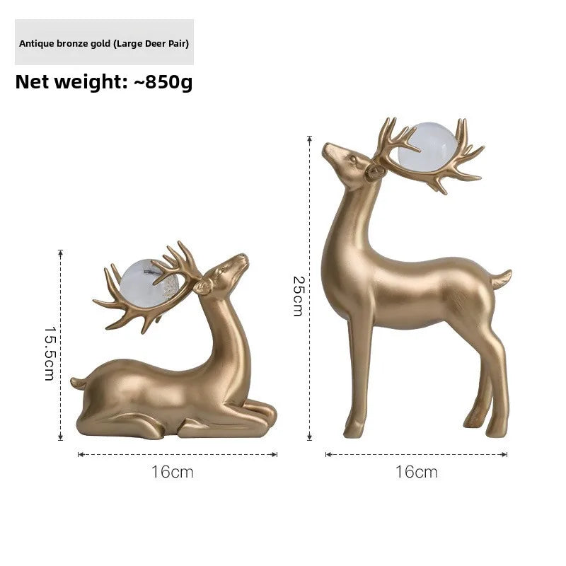 Gold Luxury Nordic Home Art Crts Creative Couple Deer Figurine Living Room TV Cabinet Wine Bar Decorations Modern ma...