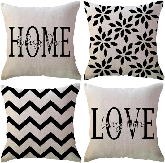 Throw Pillow Covers  Printed Farmhouse Geometric Dahlia Floral Pillowcases Modern Decorative Cushion Covers 4Pack