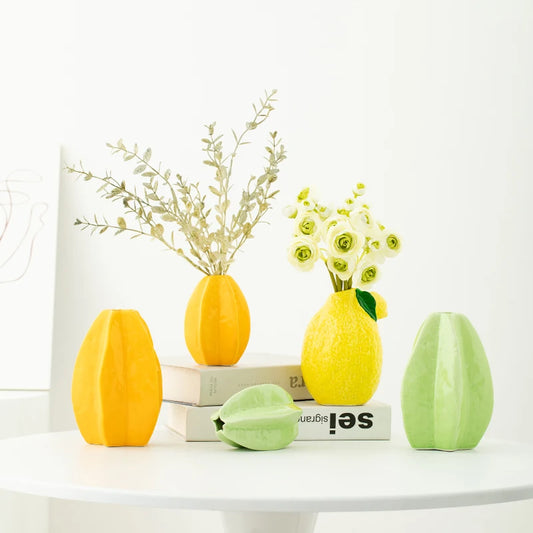 Shumen Lemon Fruit Ceramic Flower Vase for Living Room Table - Simulated Flower Arrangement Set for Luxury and Sophistication De