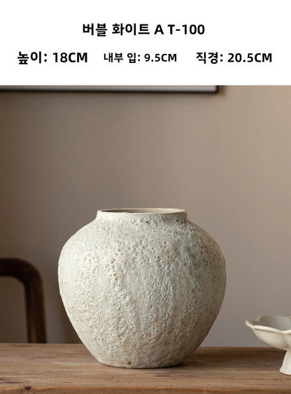 Retro Rustic White Ceramic Flower Vase for Tea Room Decoration Home Decor Bubble White Sle Tabletop Flower Pot for Living Room