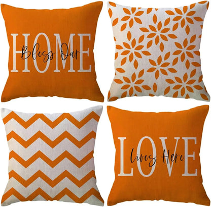 Throw Pillow Covers  Printed Farmhouse Geometric Dahlia Floral Pillowcases Modern Decorative Cushion Covers 4Pack