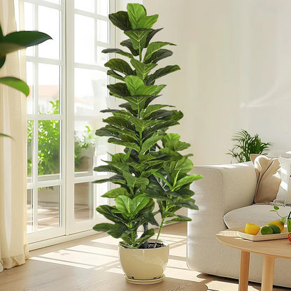 150cm Tropical Tree Large Artificial Fiddle Leaf Fig Tree Fake Ficus Lyrata Plant Faux Plants for Home Office Garden Decoration