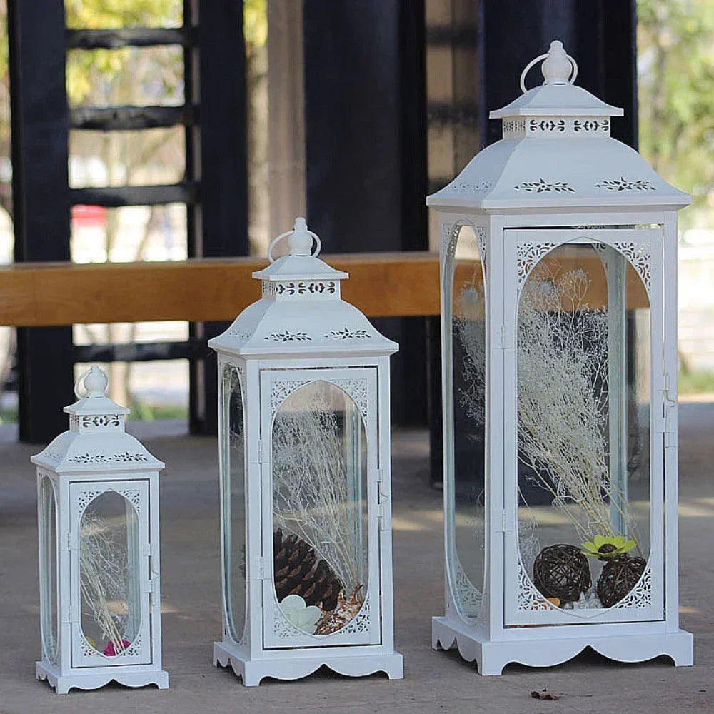 Hollow Metal Candle Holder Nordic Style Wind Light Ornaments Iron Glass Candle Container Wedding Art Decor Lantern Candle Crafts