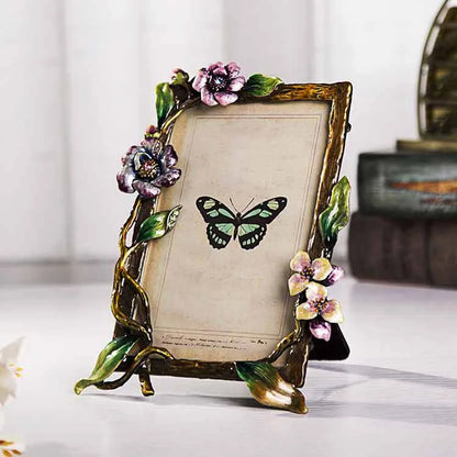 White Flower Textured Hand-Crafted Photo Frame Easel Hook for Tabletop Wall Display Decorative Floral Design