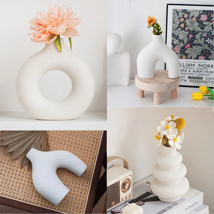 White Vase Home Decor Set of 3 Modern Vase for Table Decor, Nordic Flower Ceramic Vases for Bookshelf,  Entry Way, Dining Desk