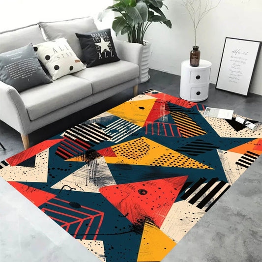 Nordic Style Orange Geometry Large Living Room Carpet Modern Decoration Bedroom Soft Non-slip Carpet Large Area Sofa Side Rug