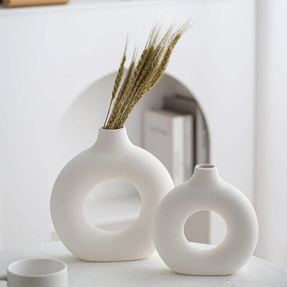 White Vase Home Decor Set of 3 Modern Vase for Table Decor, Nordic Flower Ceramic Vases for Bookshelf,  Entry Way, Dining Desk