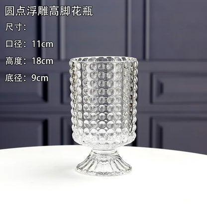 Embossed Vase Glass Crystal Net Red French High-quality Flowers Water Rose Table Decoration Living Room Flower Arrangement