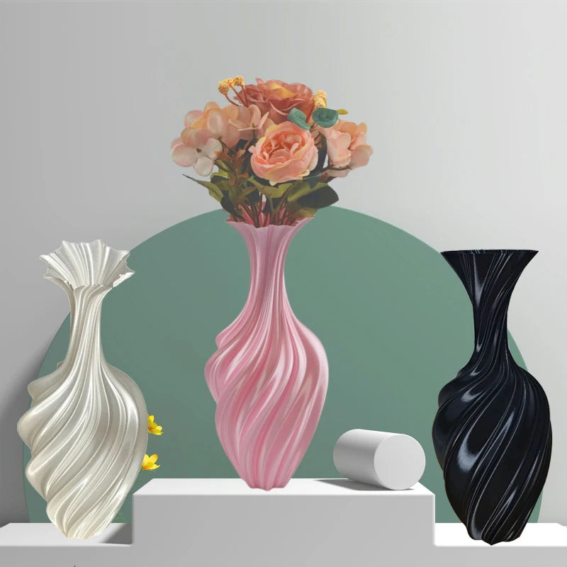 3D Printed Vase, Pink/White/Black Vase with Silk Texture for Hydroponic Flowers/Home Desktop Decoration