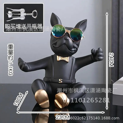 Luxury High-End Standing French Bulldog Wine Rack Resin Hand-Painted Modern Chinese Style Decorations for Home Living Room