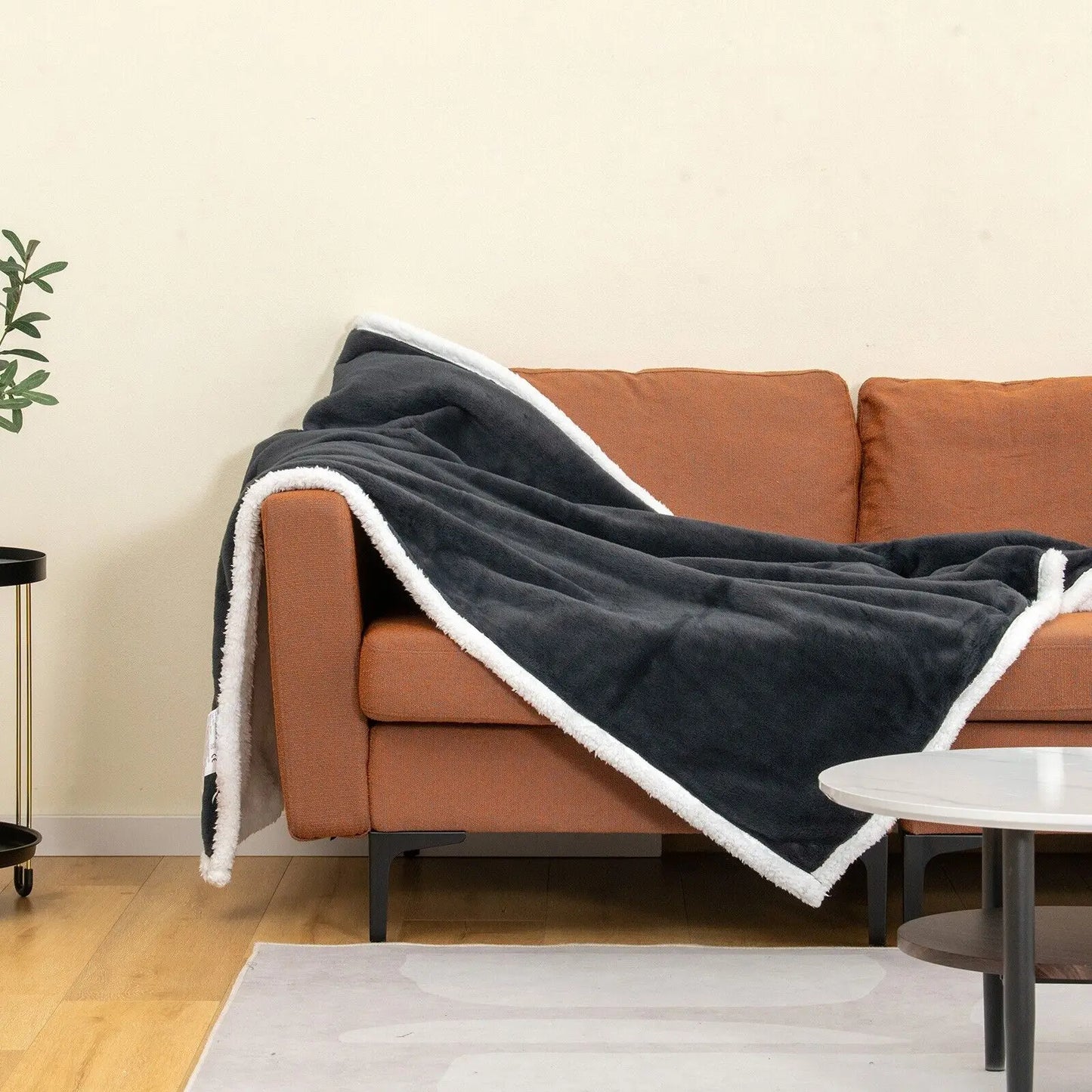 GOFLAME 160x130cm Electric Heated Blanket Throw, Cotton Wool & Rabbit Velvet Reversible Blanket w/9 Heat Settings