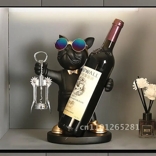 Luxury High-End Standing French Bulldog Wine Rack Resin Hand-Painted Modern Chinese Style Decorations for Home Living Room