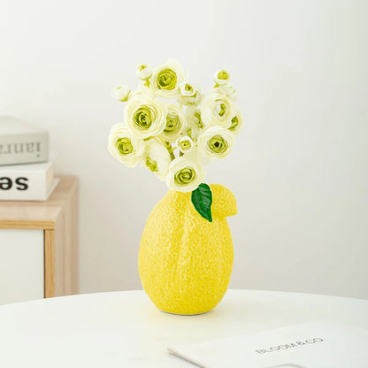 Shumen Lemon Fruit Ceramic Flower Vase for Living Room Table - Simulated Flower Arrangement Set for Luxury and Sophistication De