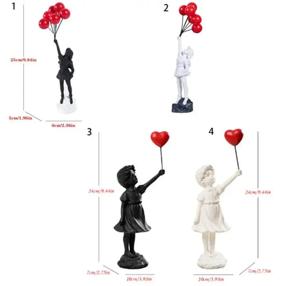 Flying Balloon Girl Figurine Banksy Modern Art Sculpture Resin Figure Craft Decoration Collectible Figurine Ornaments Gifts